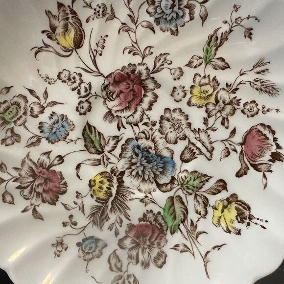 JOHNSON BROTHERS 5 Saucer Plates Staffordshire Bouquet Brown Multicolor VTG - Picture 10 of 10